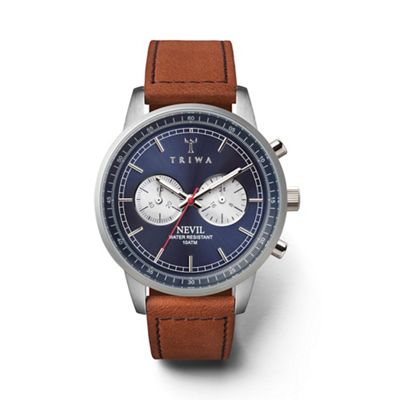 Unisex blue chronograph watch with leather strap